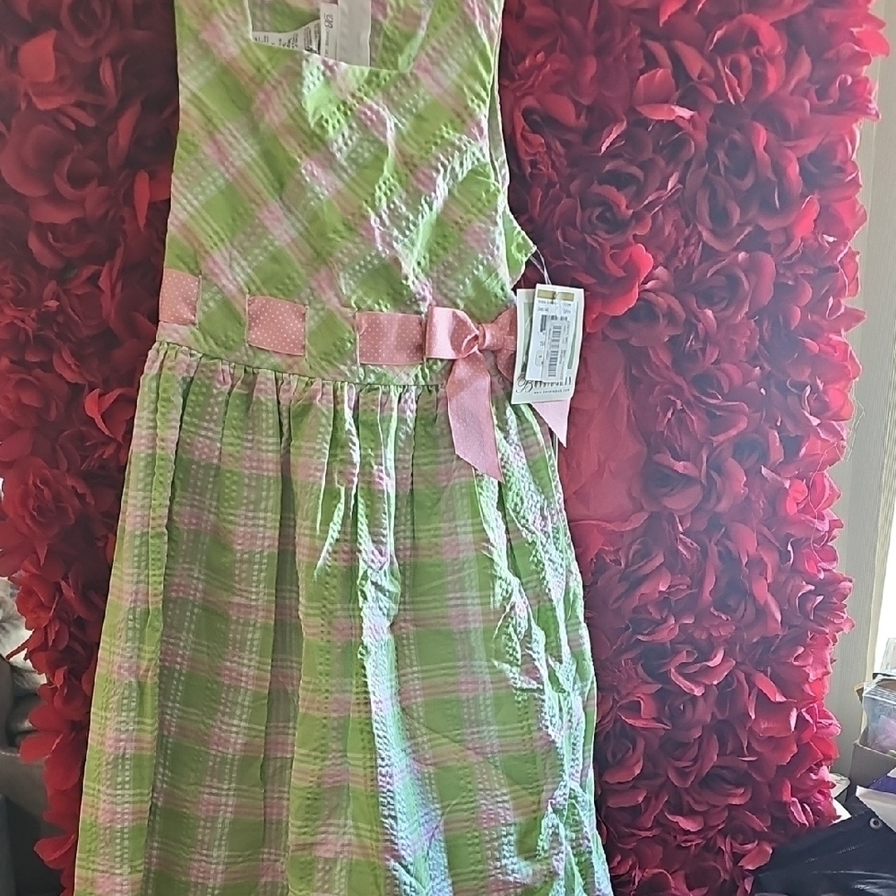 Bonnie Jean NWT Green and Pink Plaid Dress Size 14 Like NEW
